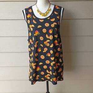 4th Dimension Black & Orange Peach Citrus Fruit Print Cotton Blend Tank Top